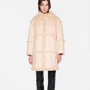 Stand Studio Samira Faux Shearling Reversible Coat in Sand. Size 4 (FR 36) NWT